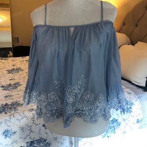 Love Sam Embroidered Off-the-shoulder top
